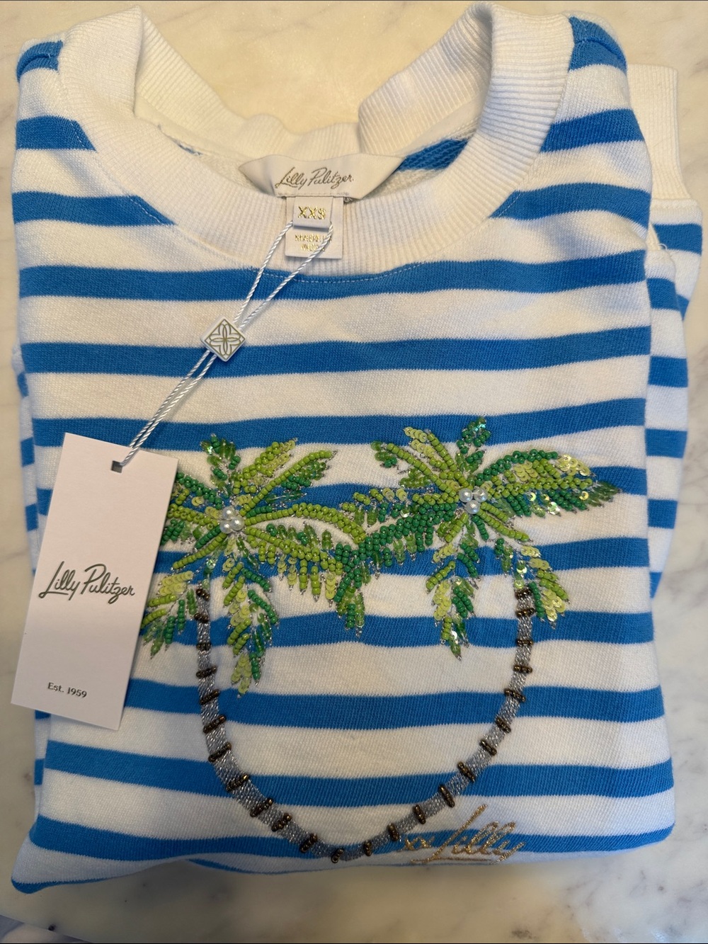 Lilly Pulitzer Ballad Striped Sequin Palm Sweater